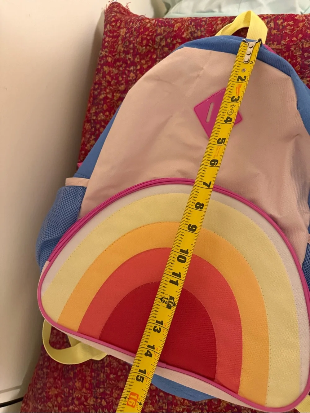Old Navy Pink, Blue & Yellow Kids Backpack with Rainbow Pocket